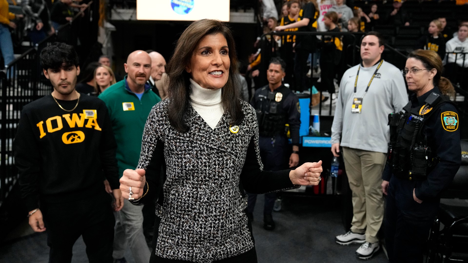 “We are used to women's basketball in South Carolina,” Haley said. “We're excited, so glad to be here. Go Lady Hawkeyes.”