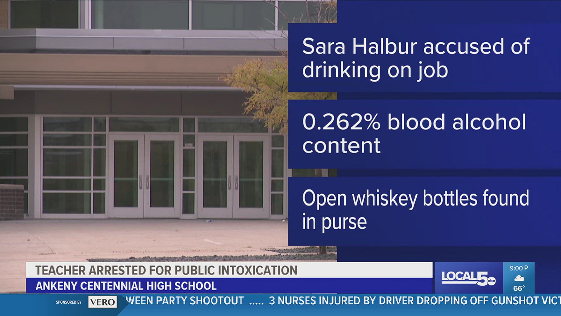 Ankeny Centennial school staff noticed 50-year-old Sara Halbur, of Ankeny, was acting abnormally and smelled of alcohol, according to a criminal complaint.