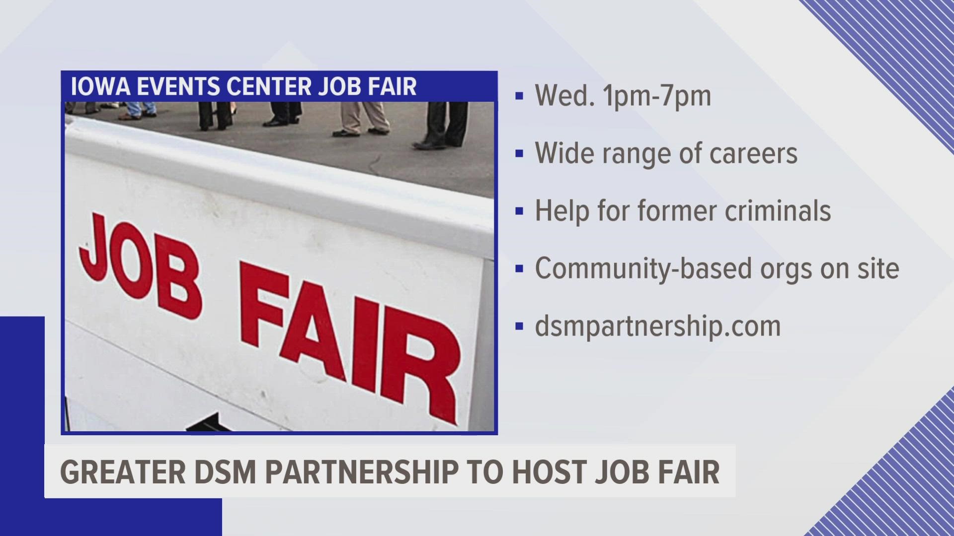 The Greater Des Moines Partnership and the REFORM Alliance are organizing the Iowa Job Fair.