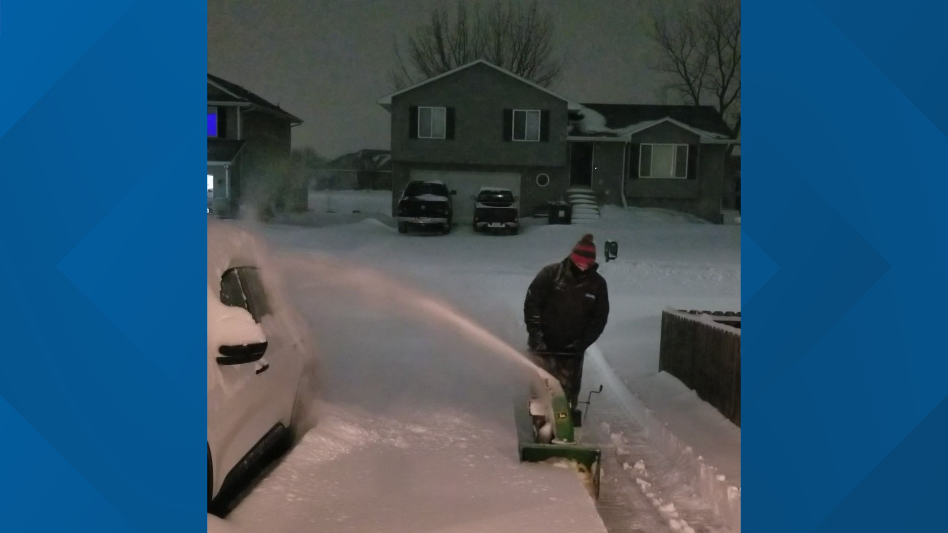 Local 5 Sports Director Jon Schaeffer was hard at work Tuesday morning clearing his driveway of a foot of snow.