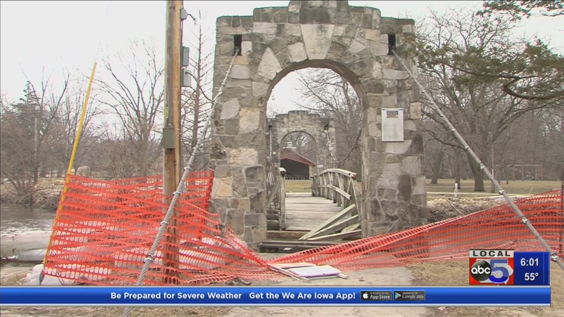 Ice jam damages iconic Story City bridge