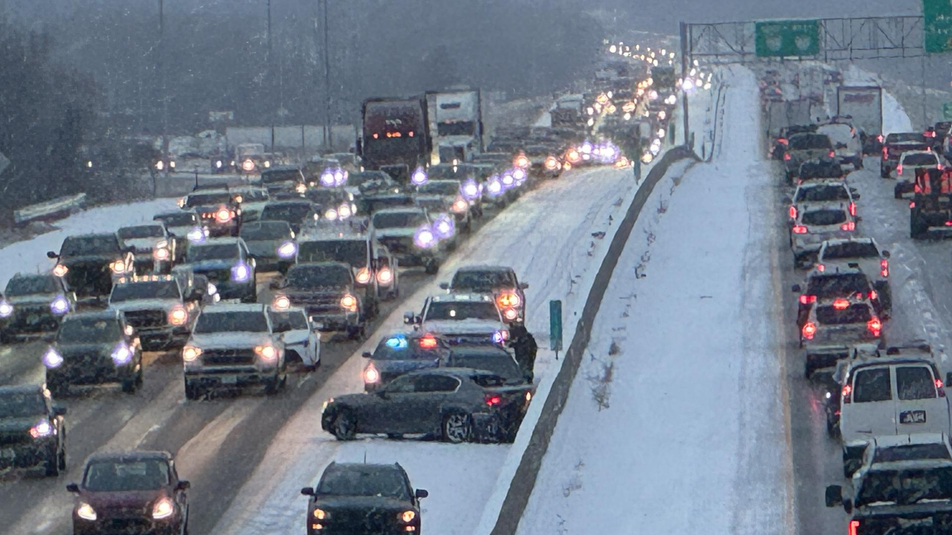 Central Iowa's first measurable snow of the year caused multiple traffic delays Monday morning. 