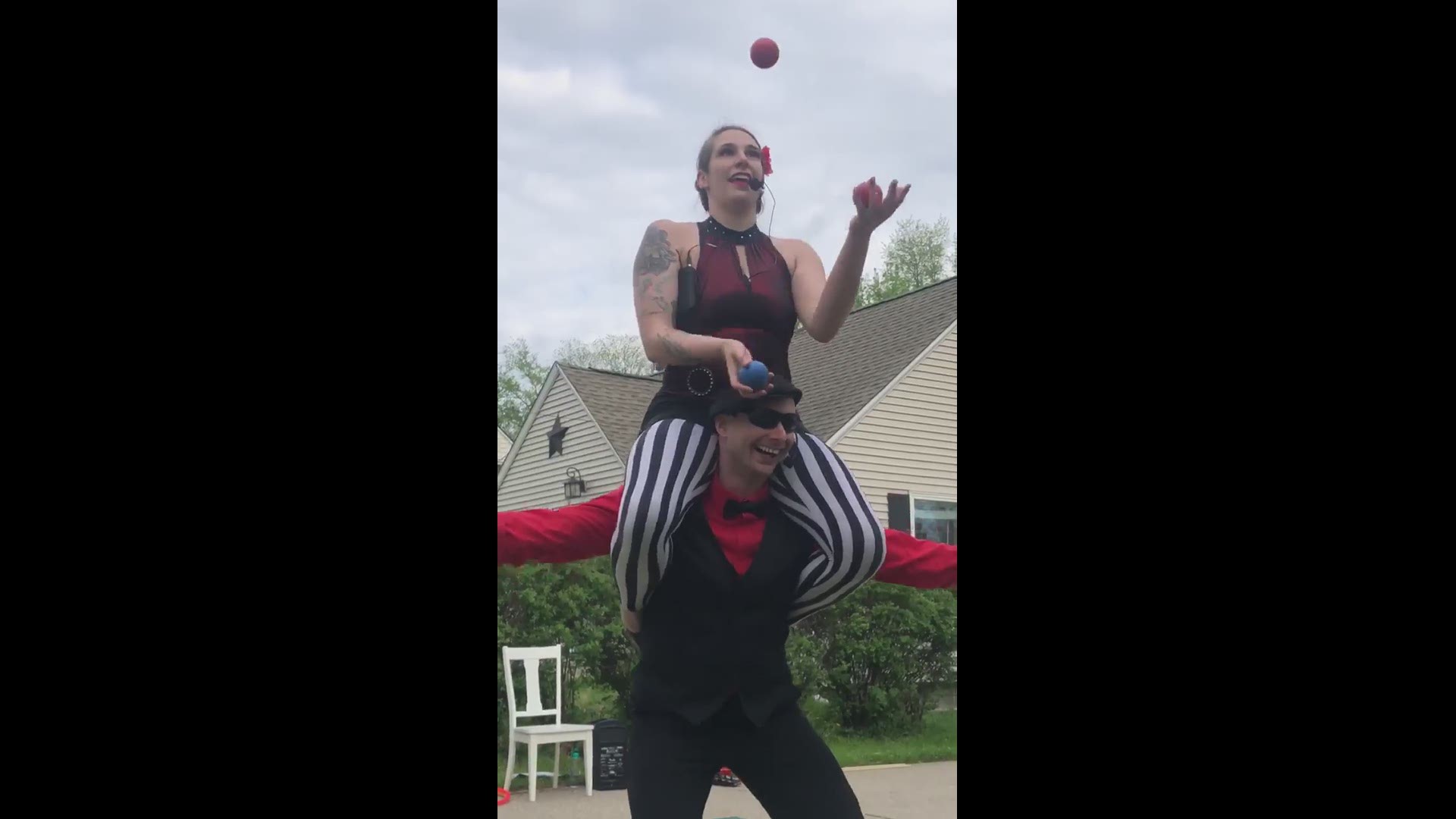 Iowa Circus Arts perform for a social distancing birthday