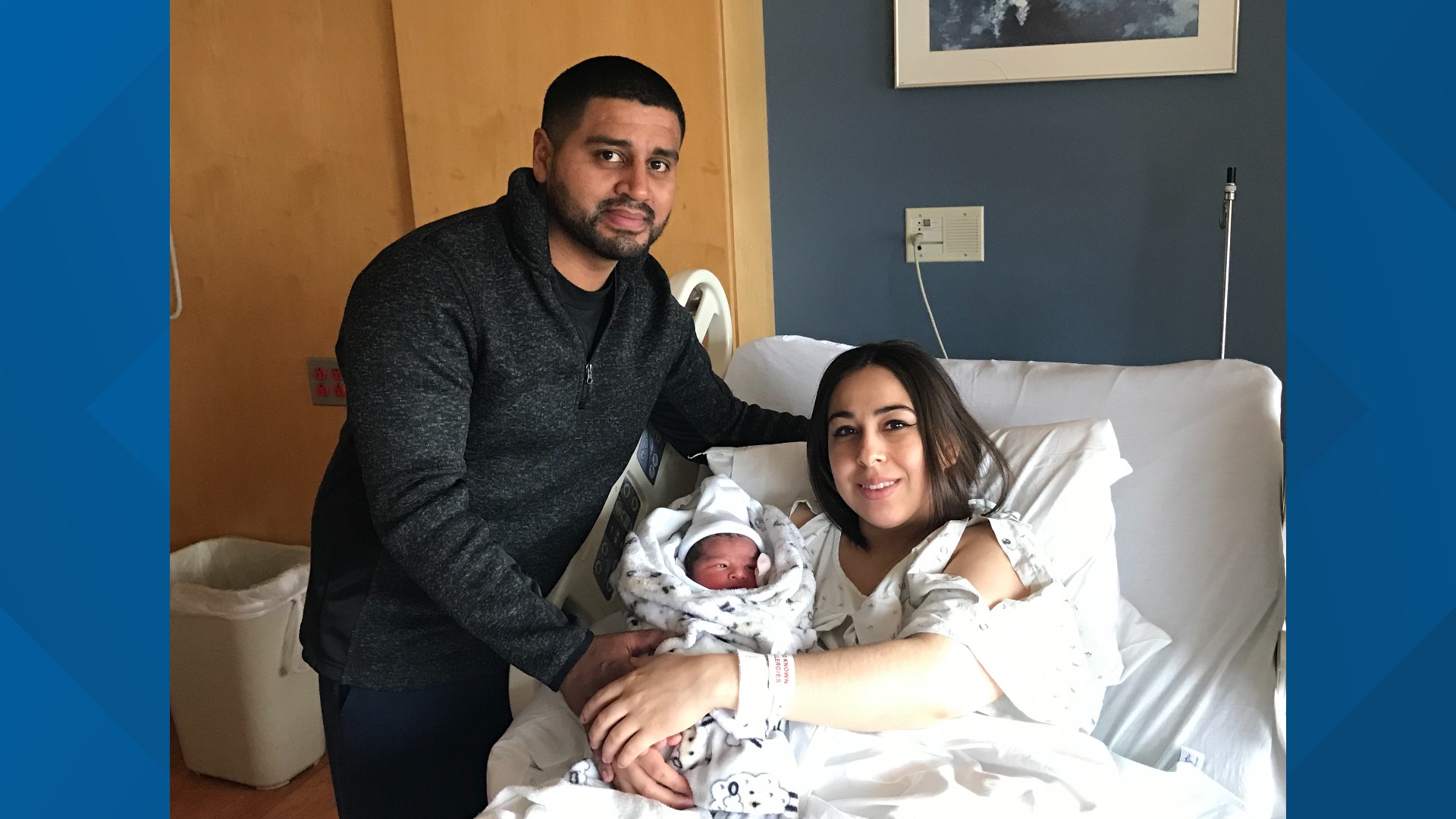 The baby, who was delivered at 1:25 a.m. on New Year's Day 2021, has been named Genesis.