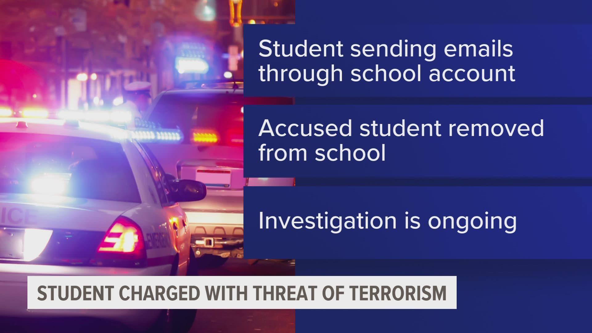 The 13-year-old student sending the emails was using a numbered code to hide certain words and other kinds of content in the emails, according to police.