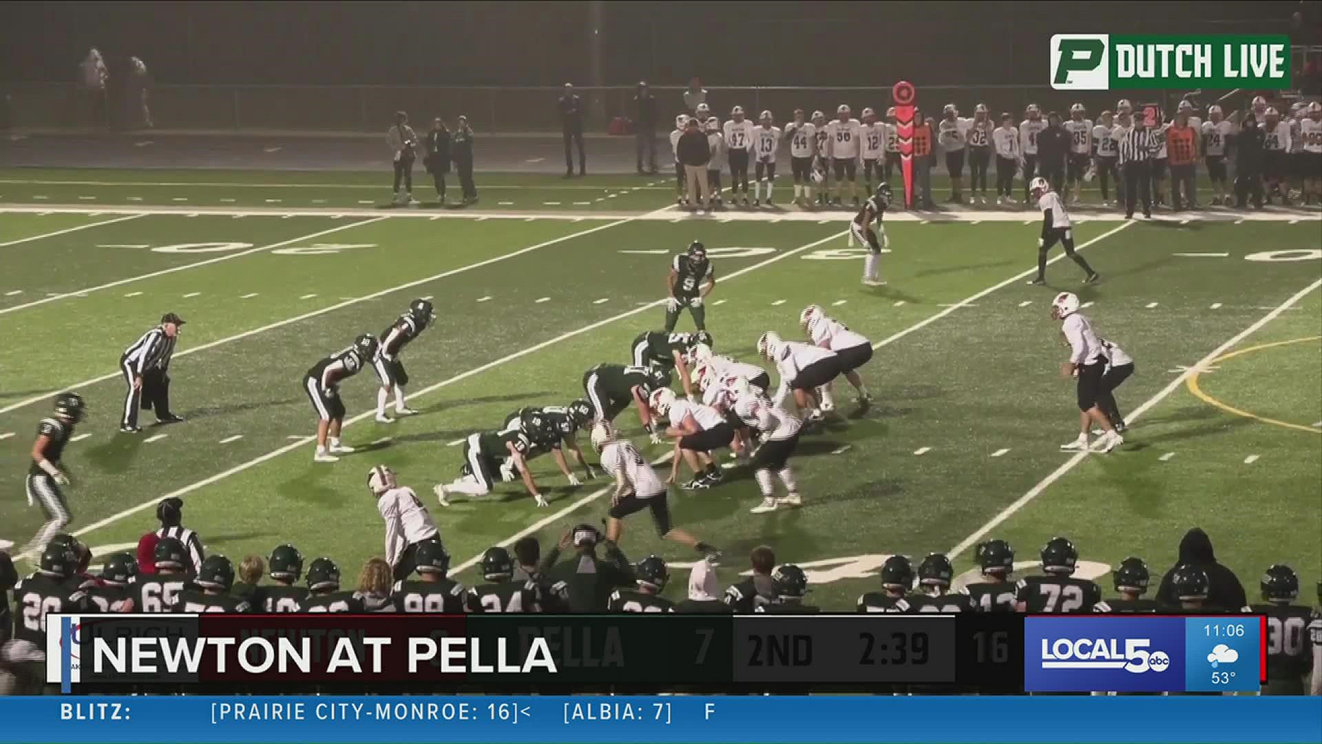 Newton moves to 5-0 on the season, defeating Pella 21-14. Plus, learn about the Pella Marching Band.