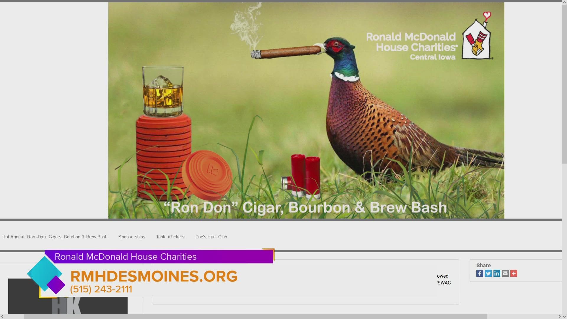 1st Annual "Ron Don" Cigar, Bourbon & Brew Bash is a fundraiser for the Ronald McDonald House Charities of Central Iowa happening Thursday September 29th in Adel, IA