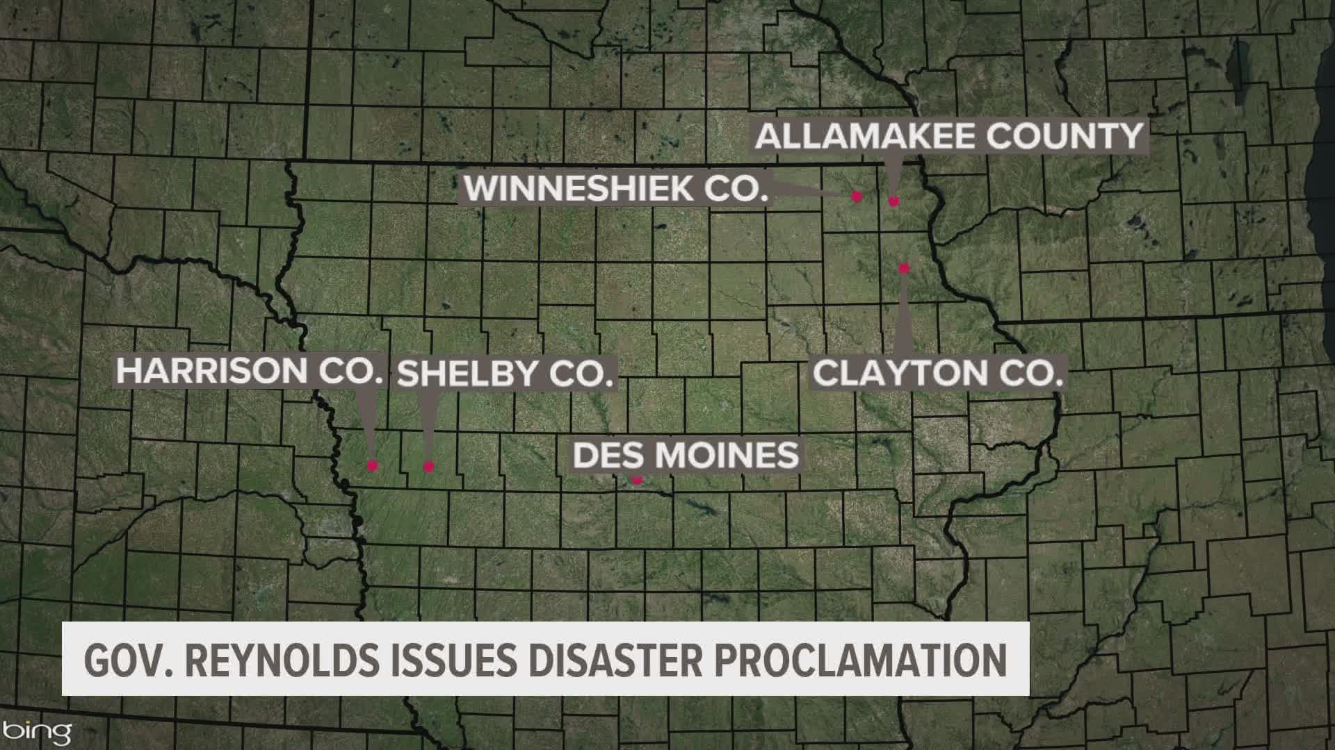 Assistance programs have been activated for qualifying residents in Allamakee, Clayton, Harrison, Shelby and Winneshiek County after recent severe weather.