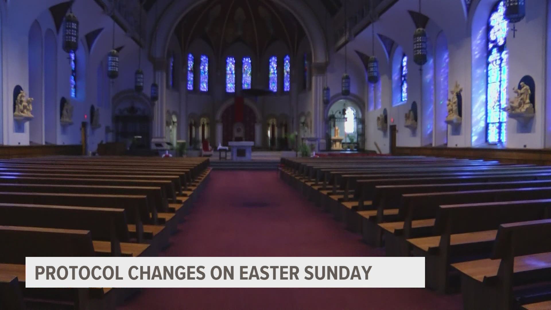 "Currently every other pew is blocked off," the vice chancellor of the Dioceses of Des Moines told Local 5. "Well now we're allowing all pews to be used."