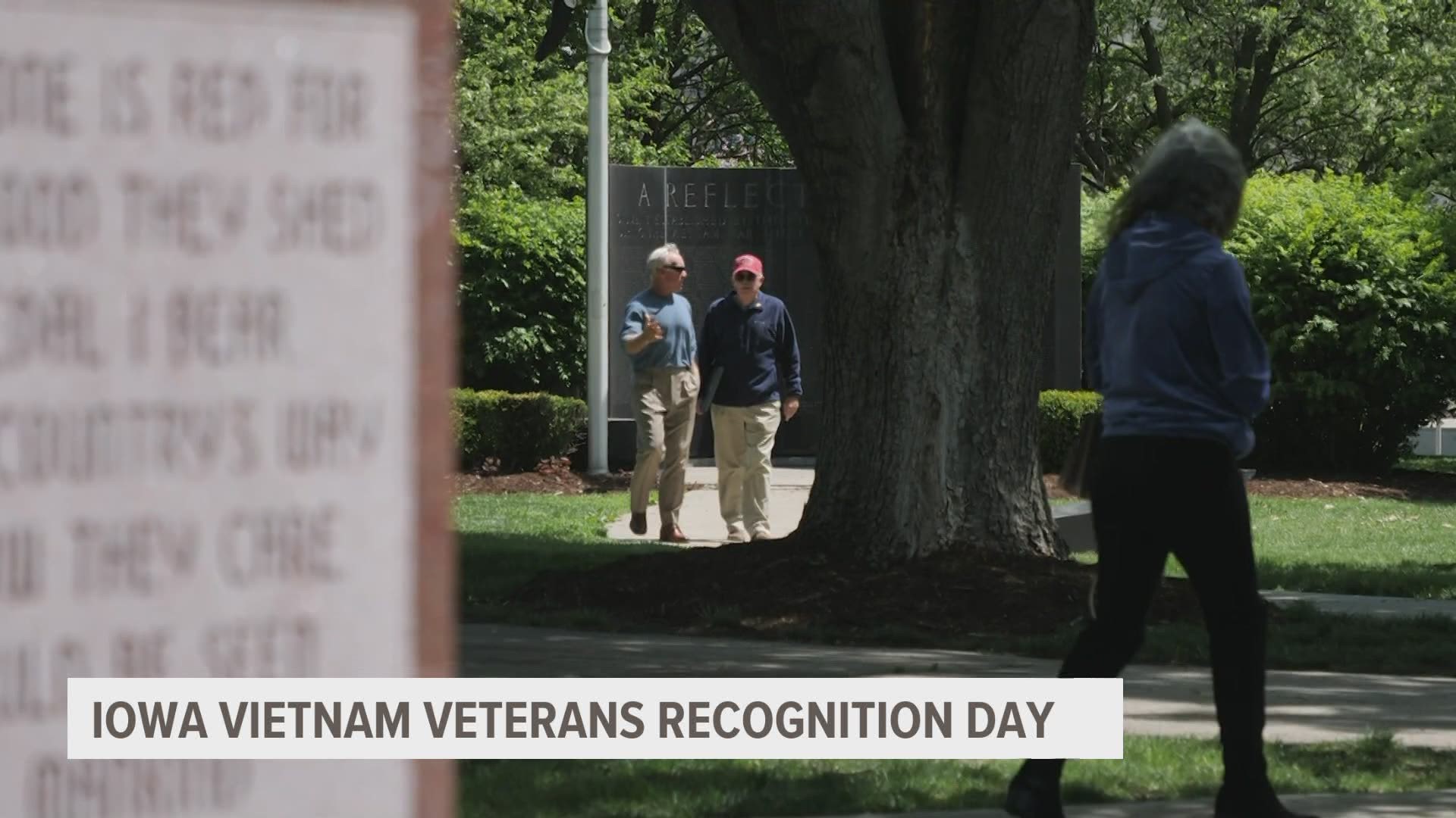 Marine from Des Moines visits the Iowa Vietnam Memorial Wall for the first time and reflects on the day he rescued the US Ambassador in Vietnam