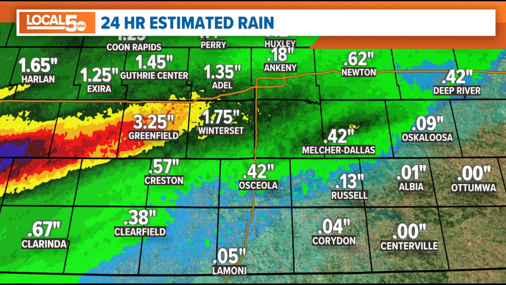 Central Iowa rain totals Des Moines, Norwalk, Knoxville, Ames