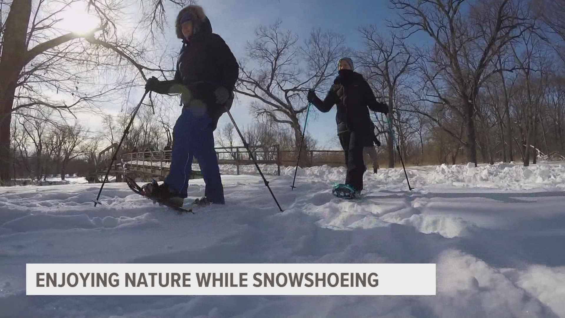 Above and Beyond Cancer led a snowshoeing adventure Wednesday through Des Moines' Water Works Park.