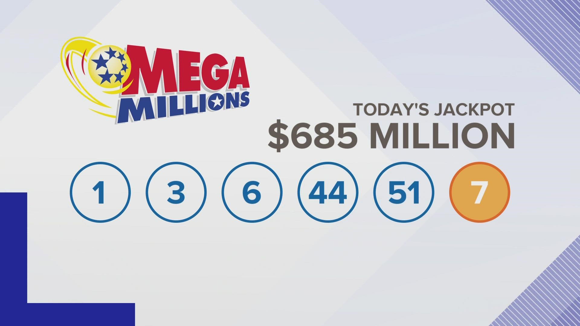 The jackpot increased to $685 million ahead of Friday night's drawing after 21 straight drawings without a winner.