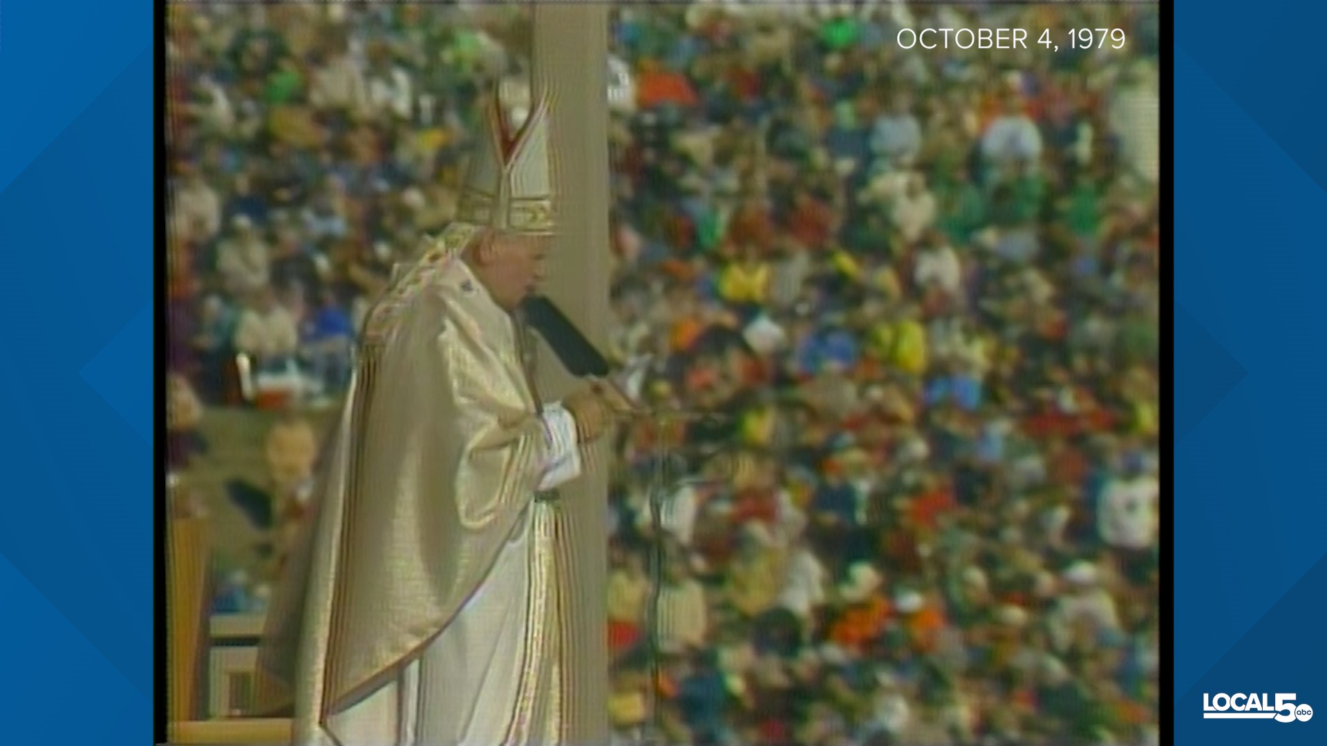 Saint Pope John Paul II made a historic trip to Iowa in October 1979, holding outdoor mass at Living History Farms.