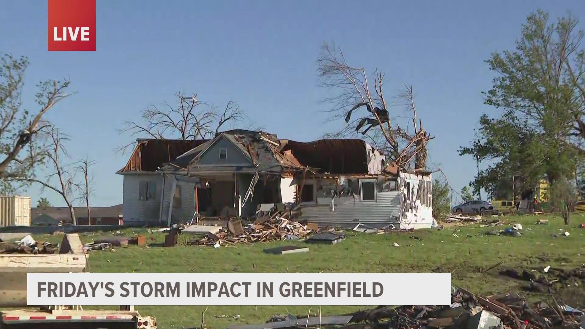 Days after a powerful EF-4 tornado tore through town, killing five people in the area, another round of severe weather impacted the community of Greenfield Friday.