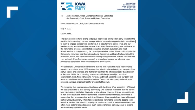 Iowa Democratic Party sends letter of intent to DNC to keep state's caucus as first in the nation