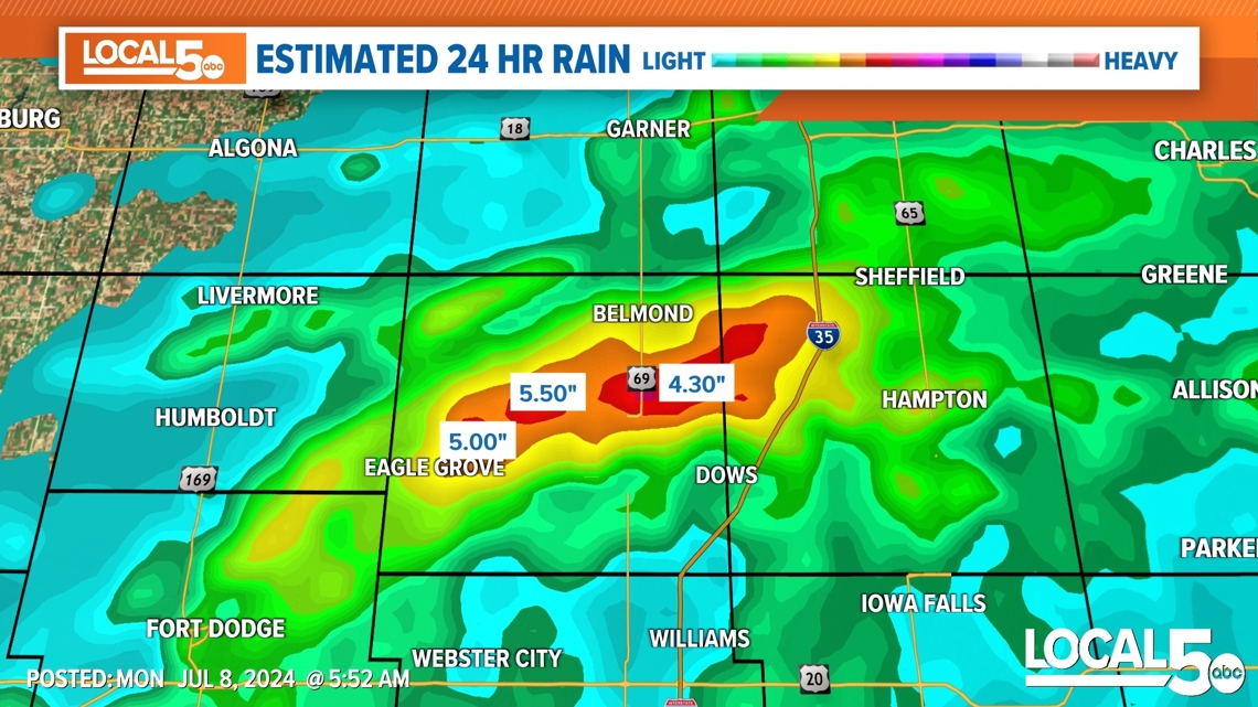 Iowa weather Overnight rain totals for July 7 and July 8