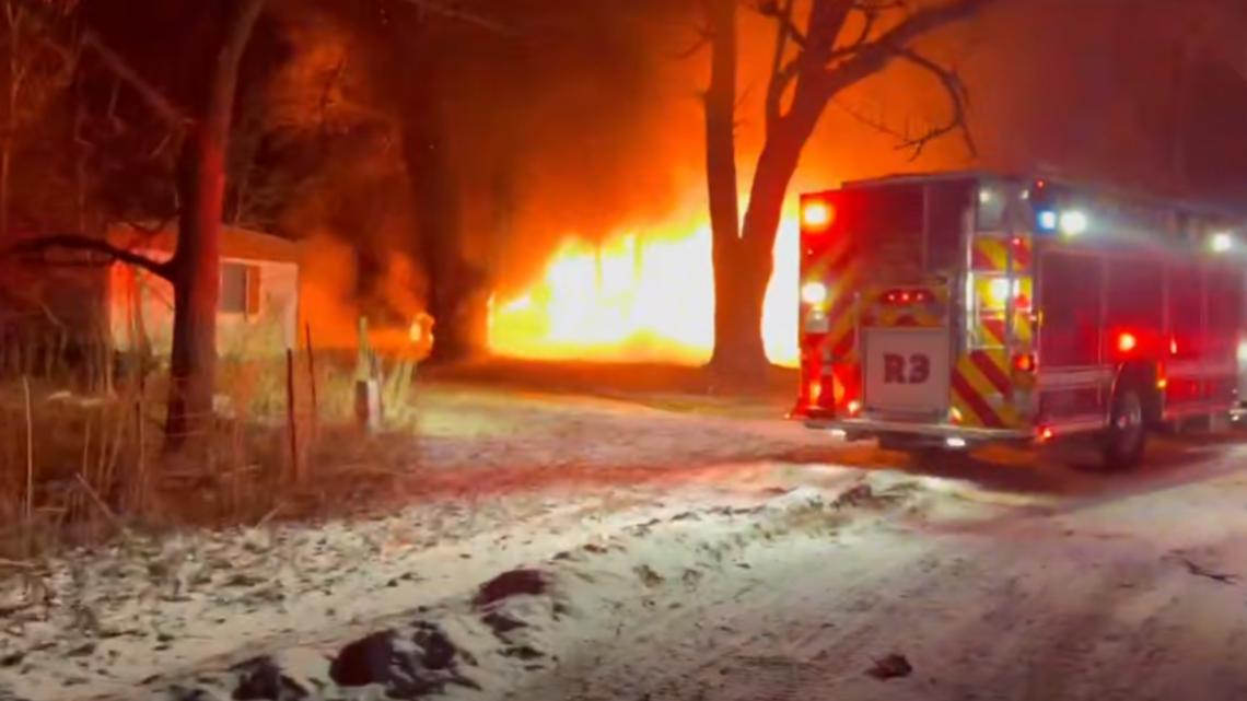 Crews battle fully engulfed house fire south of Creston Monday night ...