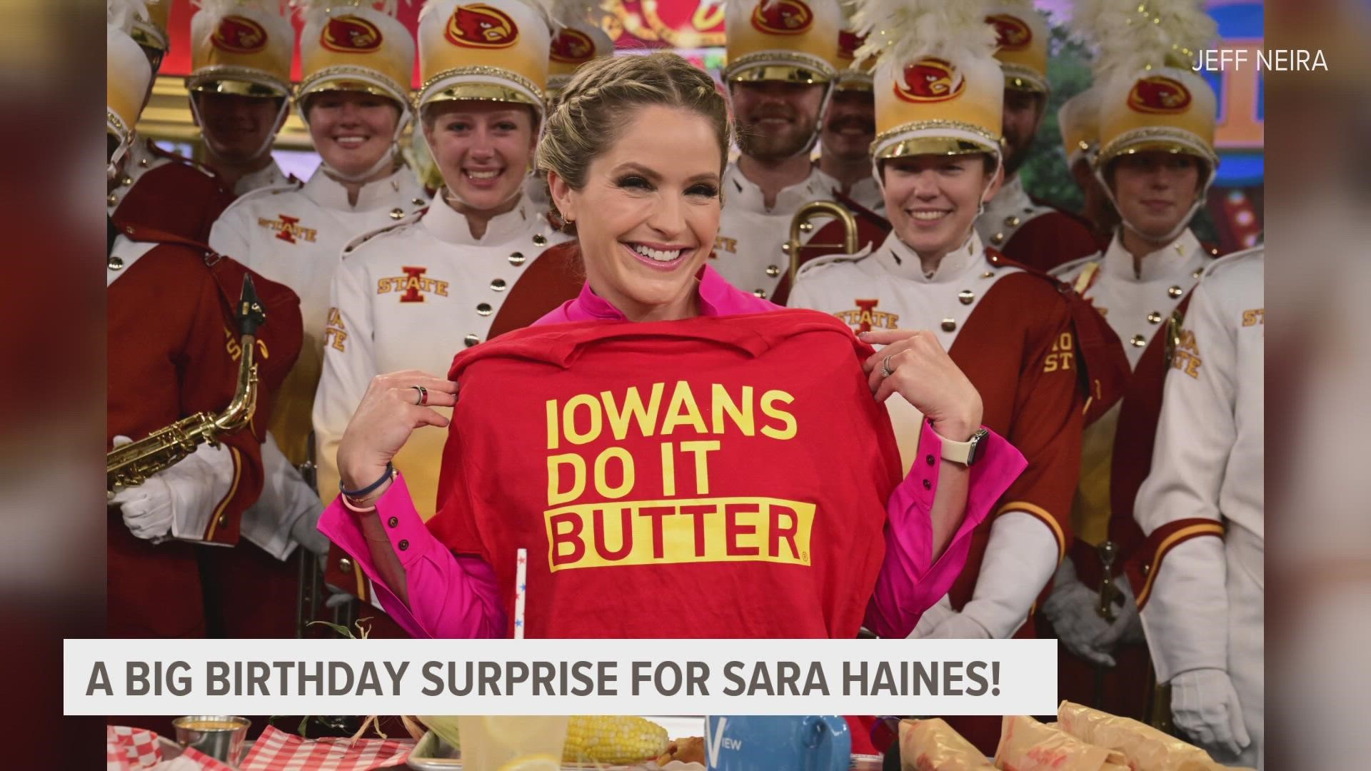 The celebration included a visit from the Iowa State University marching band and snacks from Iowa State Fair vendors.