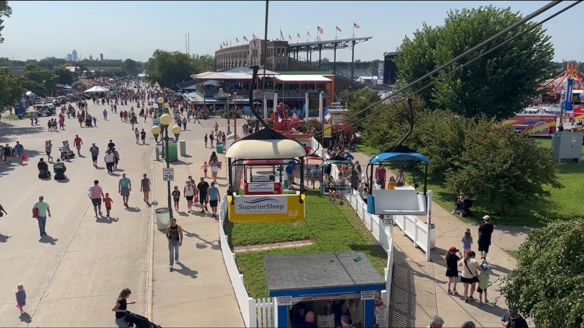 Take a virtual ride with Local 5 on the Iowa State Fair's east Sky Glider. Video was taken Thursday, Aug. 7, 2025.