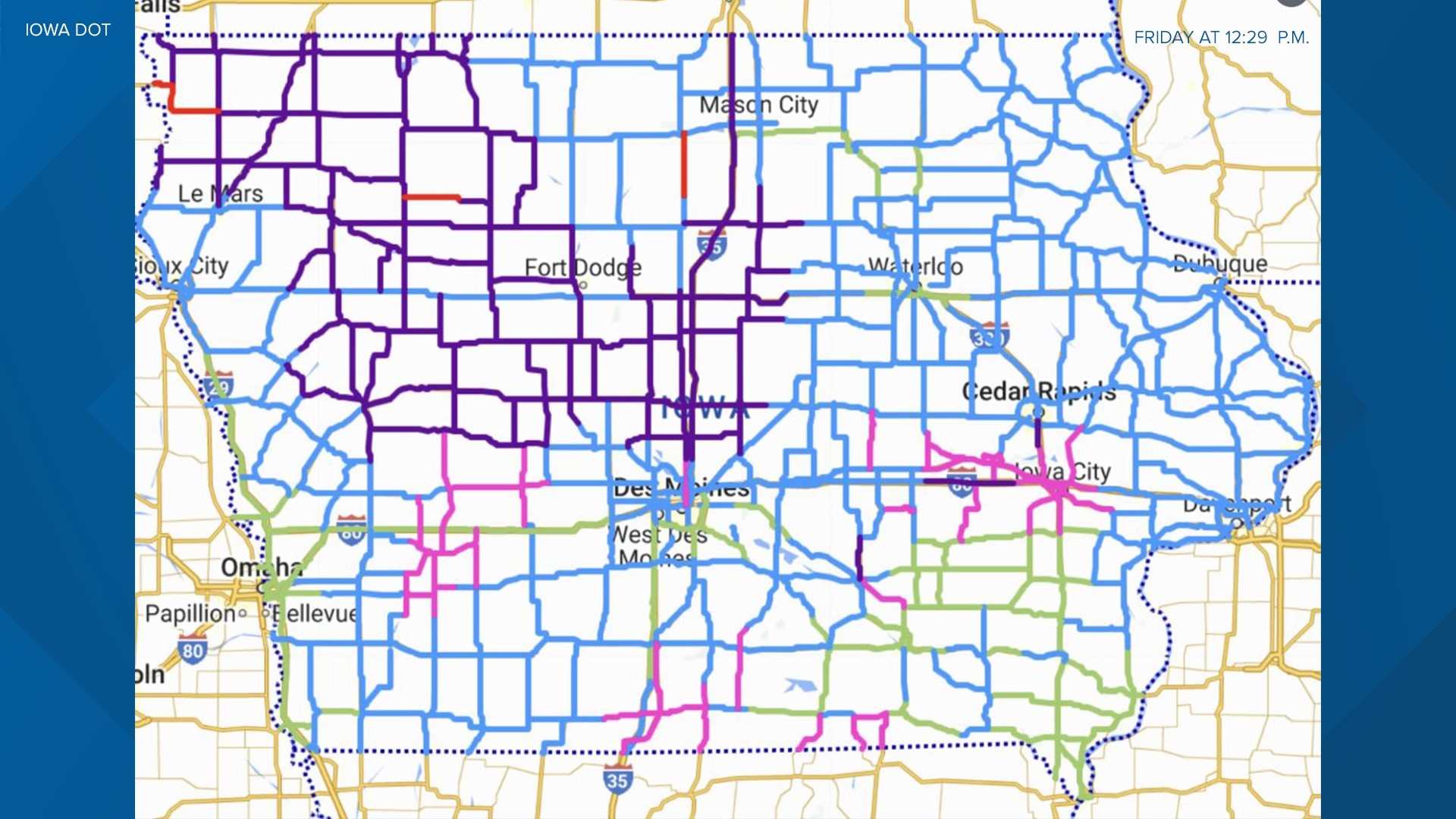 Iowa DOT 511 Road Conditions Map Travel Advisory Road Closures 