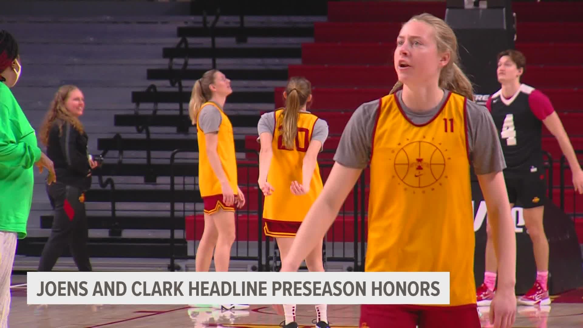Iowa State's Ashley Joens and Iowa's Caitlin Clark both picked up their respective conferences' top preseason honor.