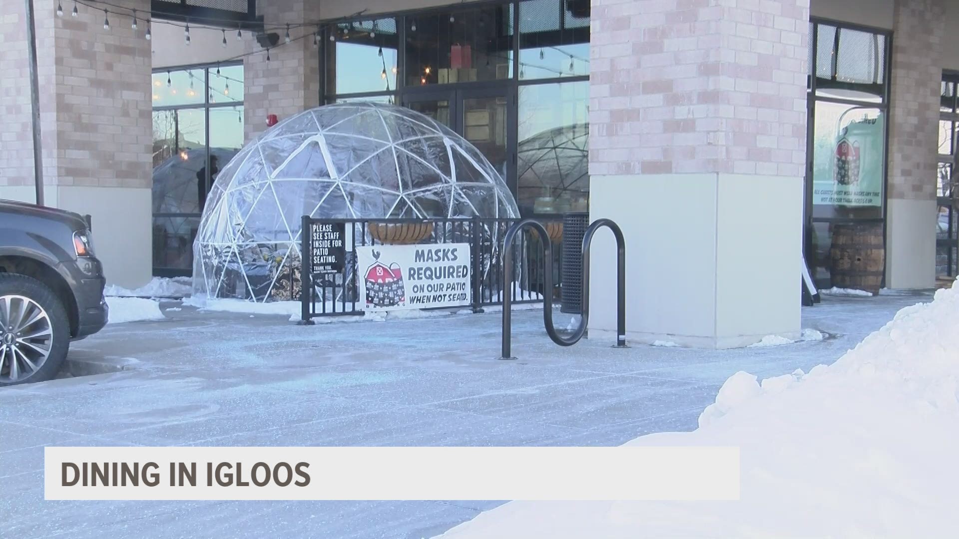 Chairs, a table, a heater and an air purifier are available in the igloos for anyone who is concerned about air quality.