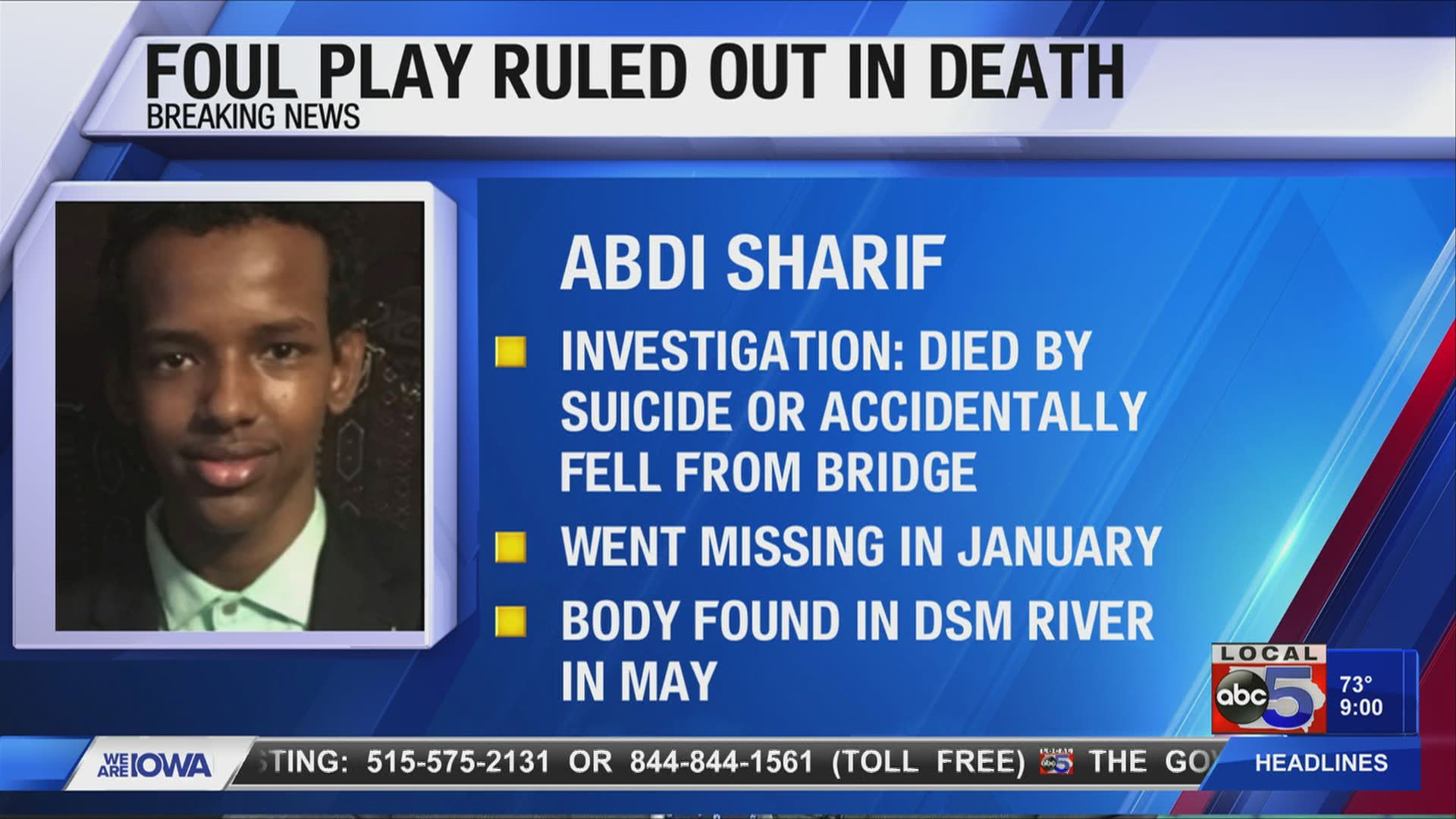 Officers believe Sharif either died by suicide or accidentally fell from a bridge.