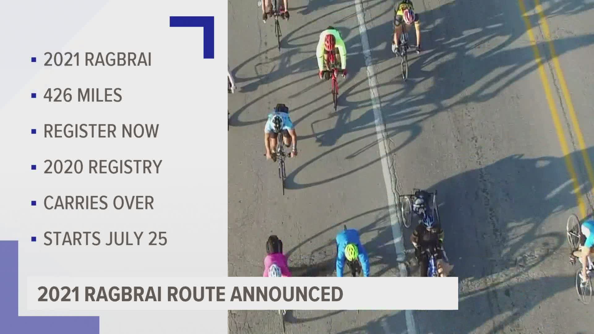 The eight overnight towns for RAGBRAI 2021 are Le Mars, Sac City, Fort Dodge, Iowa Falls, Waterloo, Anamosa, DeWitt and Clinton.
