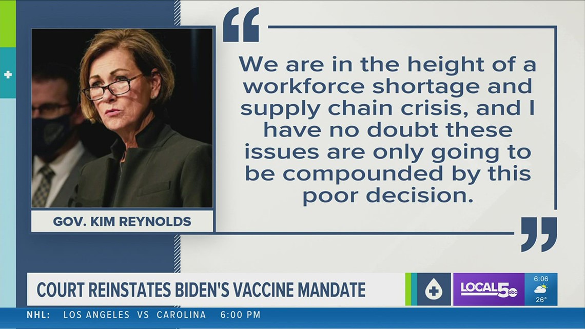 Gov. Reynolds asks Supreme Court to block vaccine mandate for large businesses