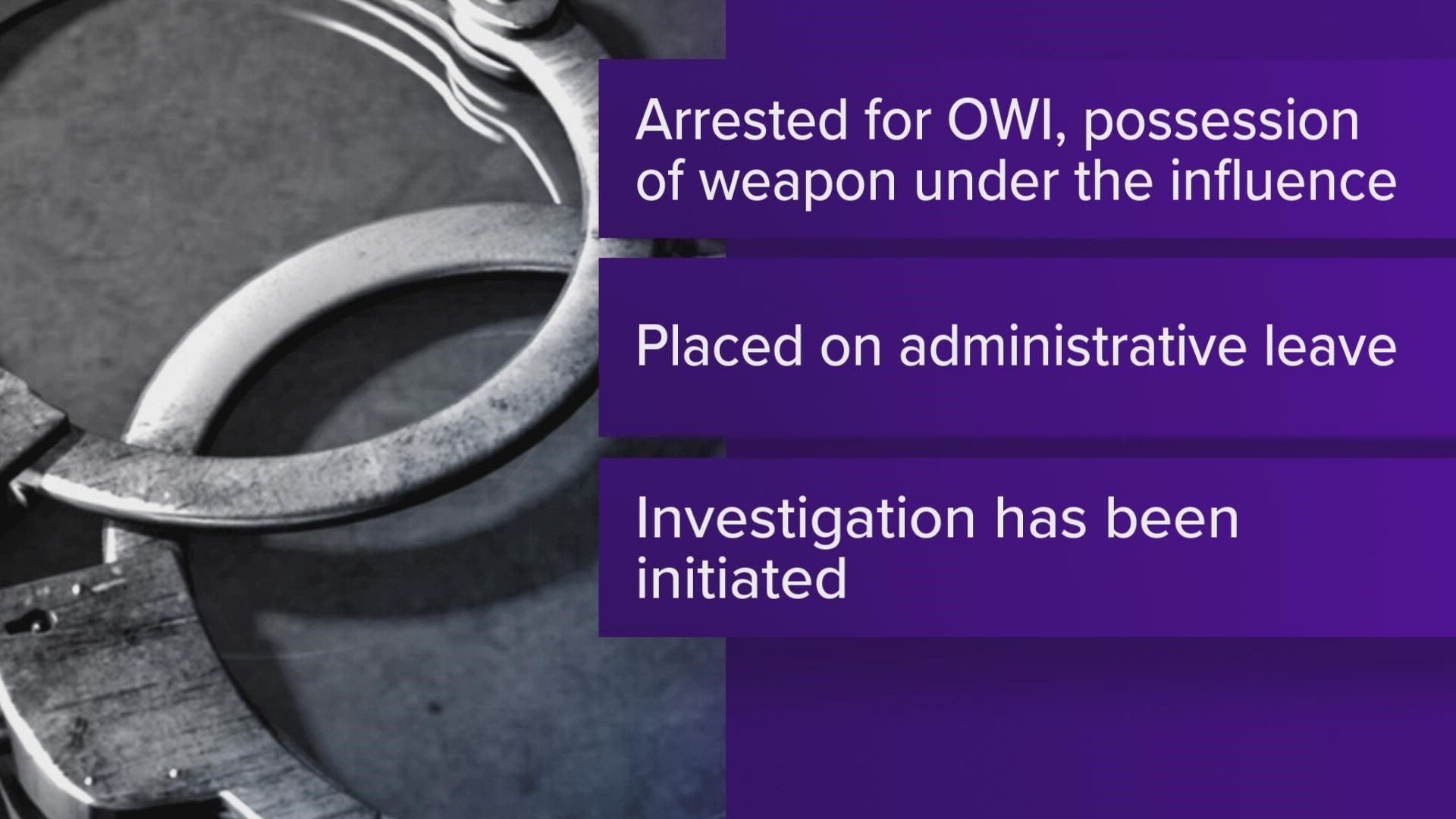 Officer Angel Perez Aguilar is charged with Operating While Under the Influence and Possession of a Dangerous Weapon While Under the Influence.