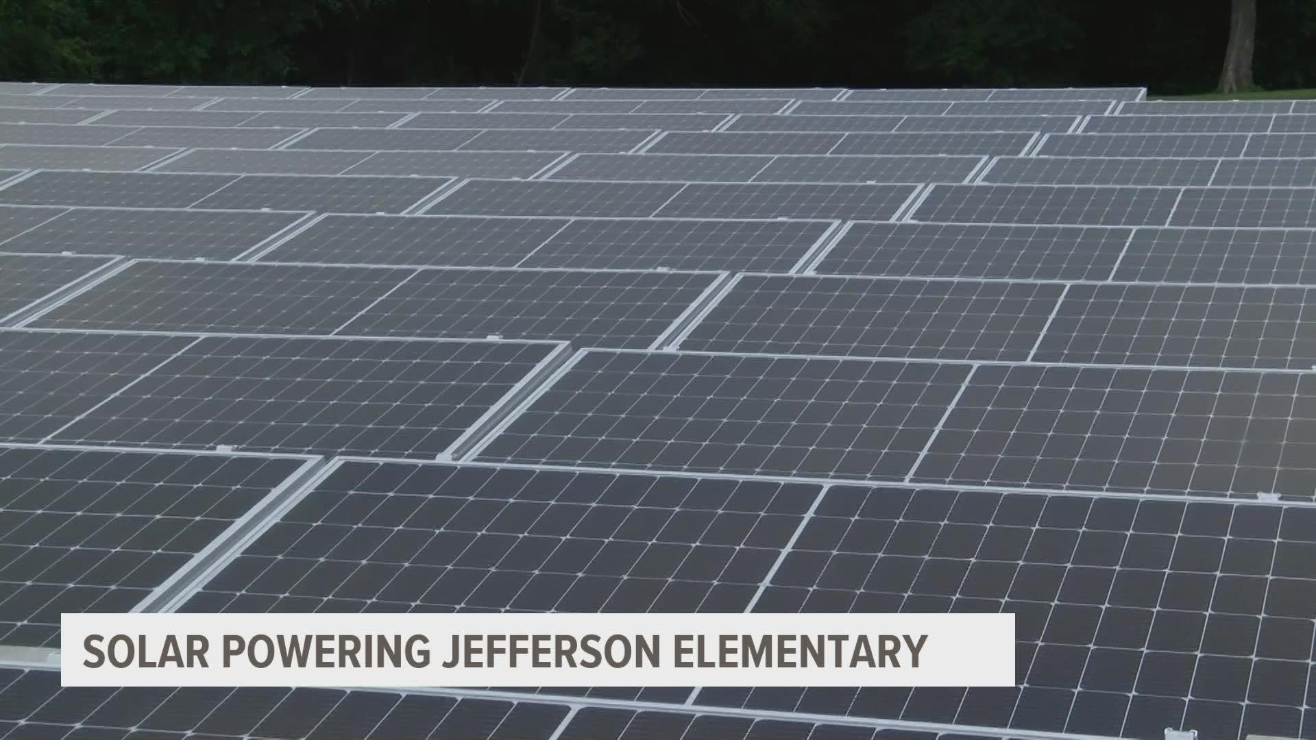The school district installed more than 600 solar panels on the roof of the school over the summer to offset 70% of energy costs.