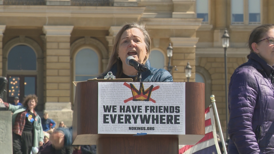 Protesters rally in Des Moines against Trump policies as part of third nationwide No Kings protest