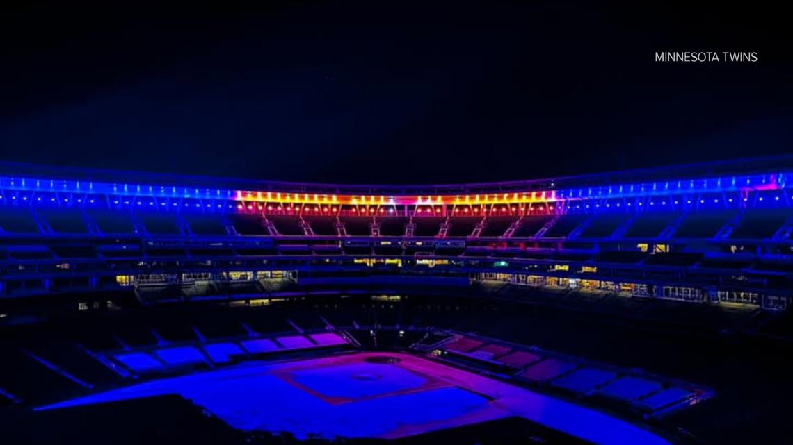 Minnesota Twins light Target Field blue and yellow in honor of killed Iowa Lakes baseball player