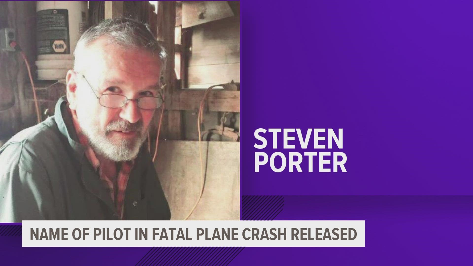 Steven Porter's plane hit a power line during take off around 12:40 p.m. Monday, Dec. 5, according to Iowa State Patrol.