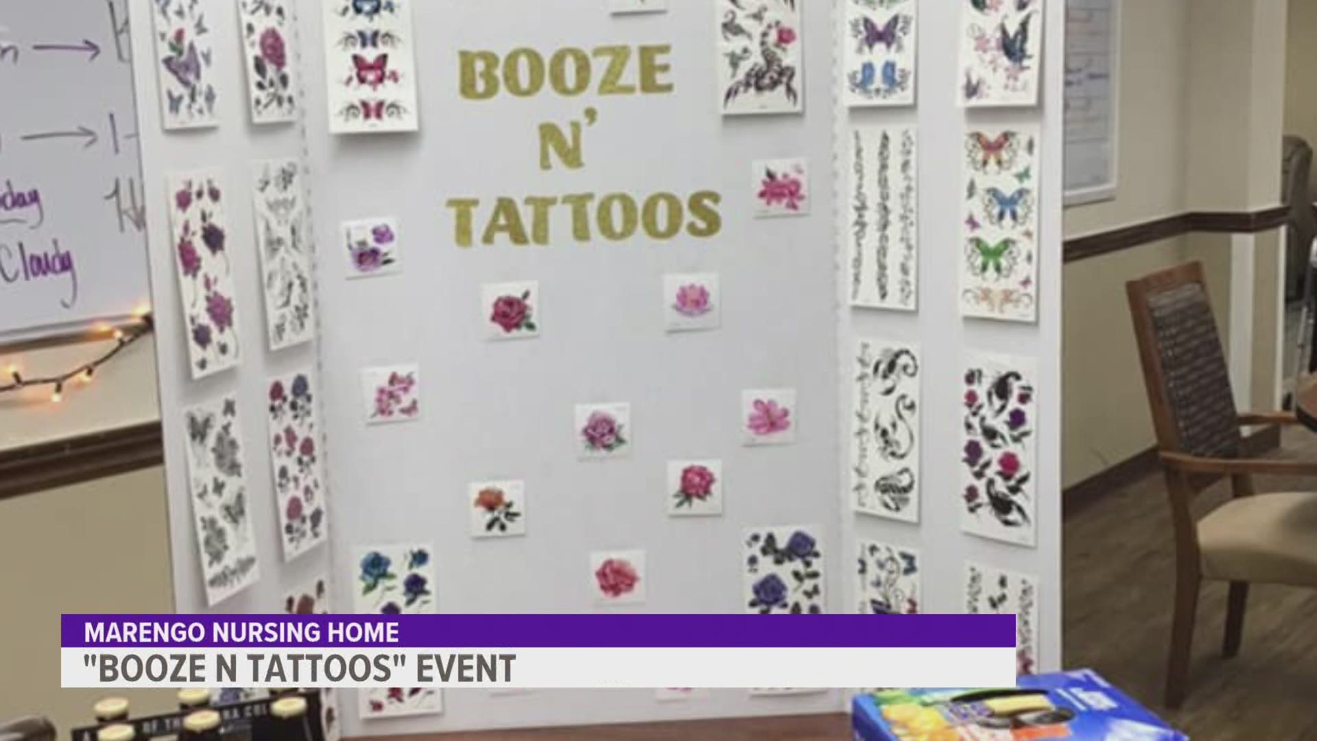 The residents got to pick out their own washable tattoos and enjoy a drink.