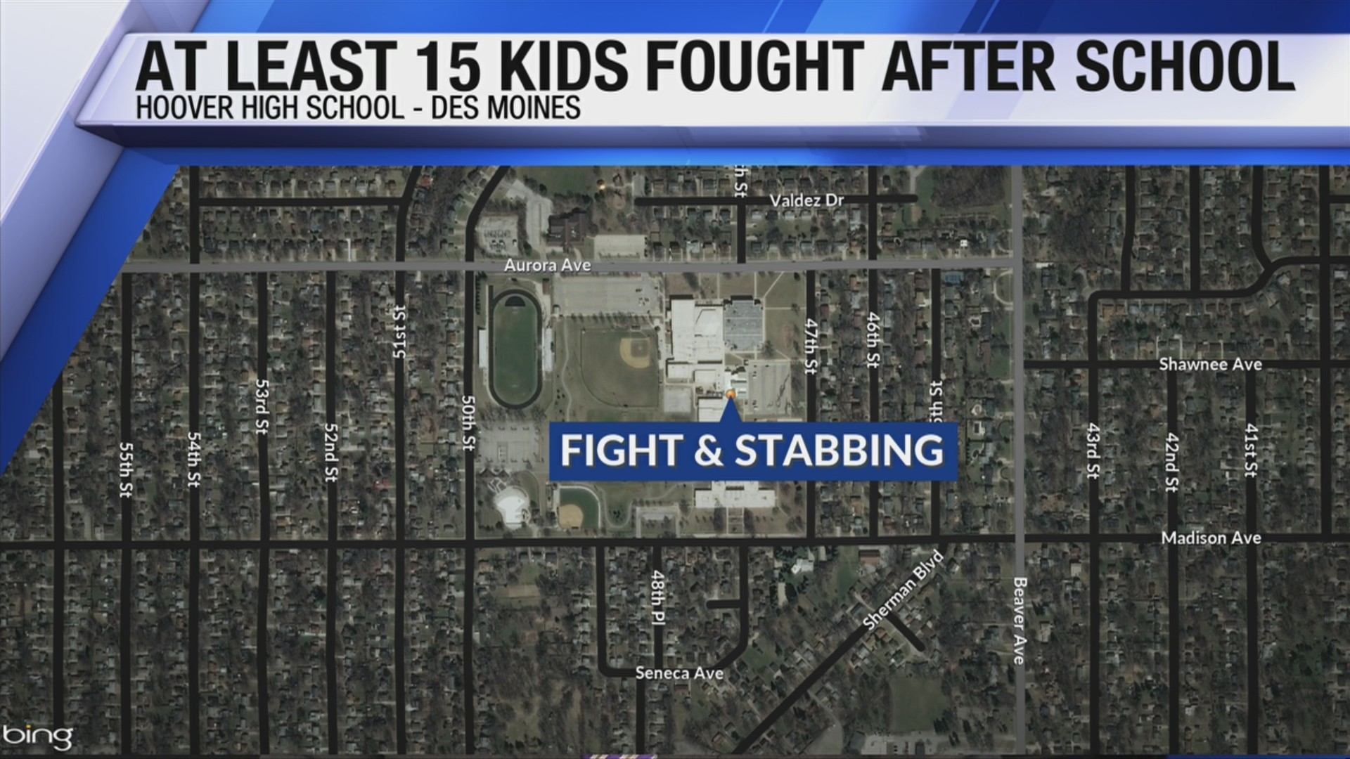 At least 15 kids were involved in a fight Friday after school that resulted in a stabbing.