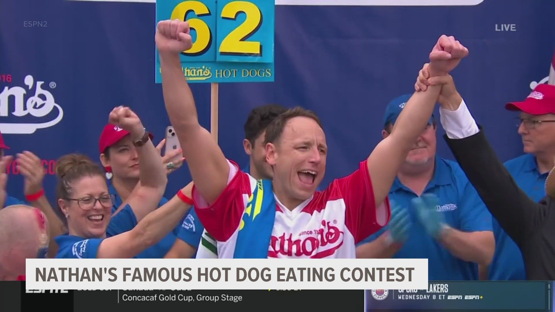 The annual contest on New York City’s Coney Island boardwalk drew competitors from England, Canada, South Korea, Japan, Brazil and Australia.