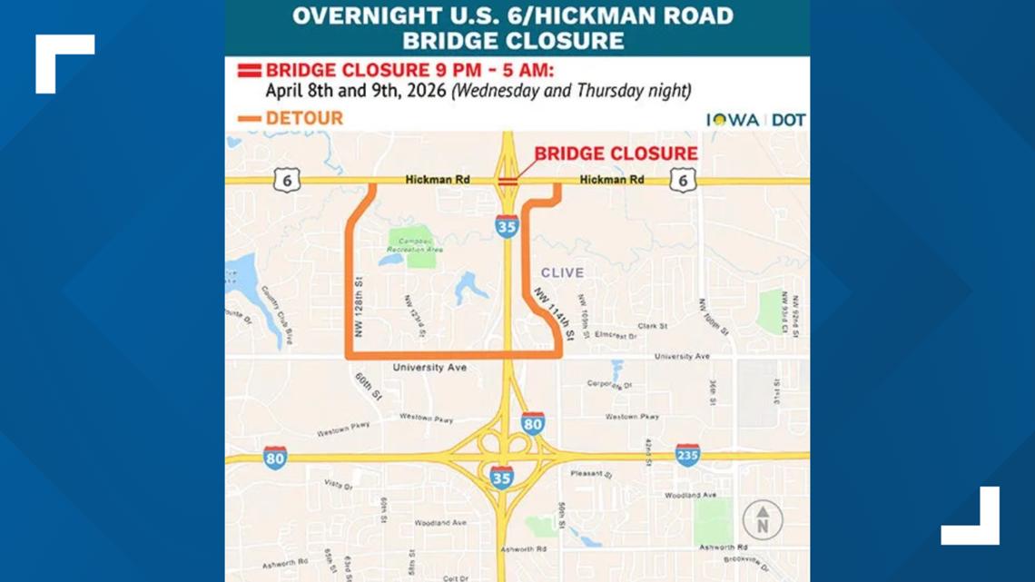Iowa DOT to close section of Hickman Road for overnight construction