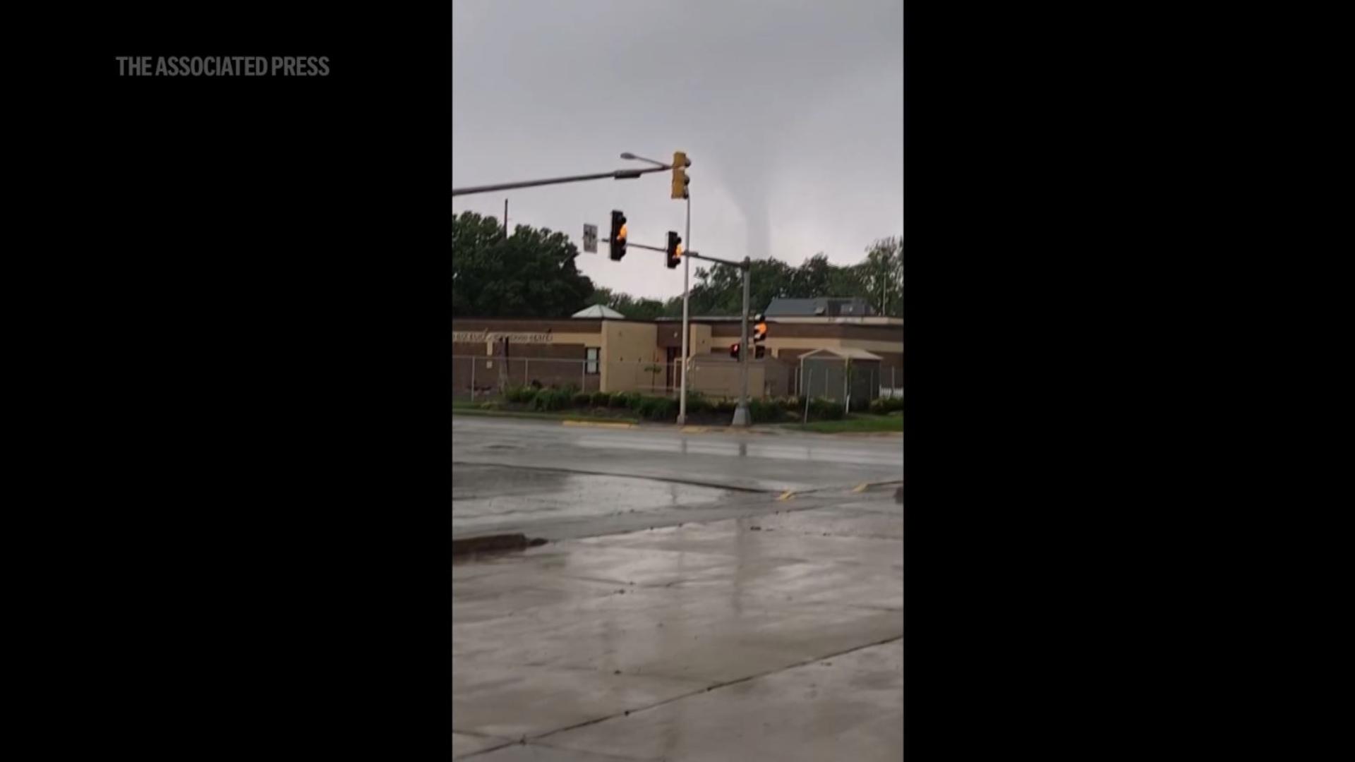 Funnel cloud caught on video in Red Oak, Iowa as tornado warnings are issued in area.