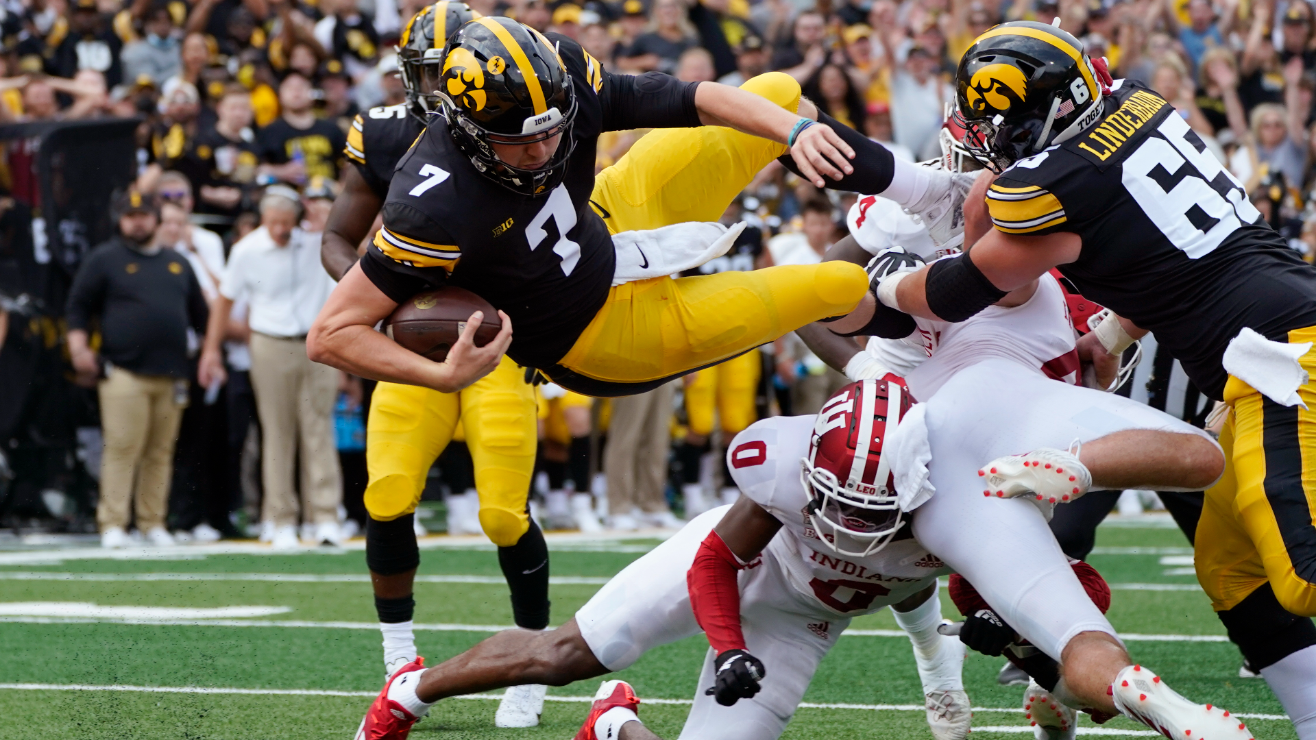 Iowa's defensive delivered two interceptions that were returned for touchdowns as Iowa routes Indian 34-6