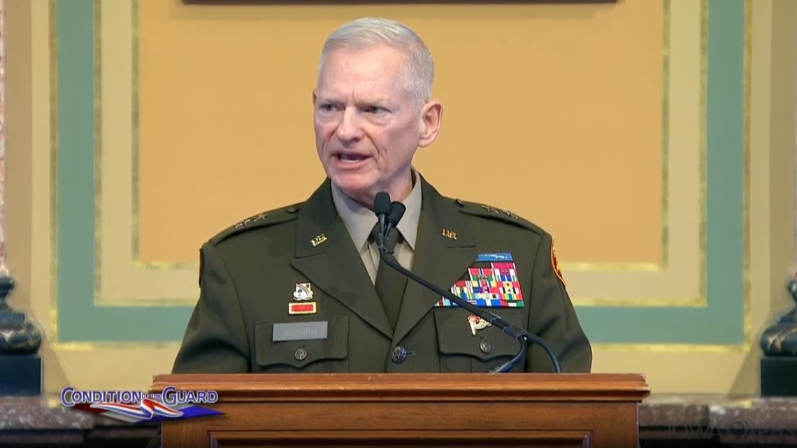 Iowa's Maj. Gen. Stephen Osborn gives Condition of the Guard address, speaks on slain guardsmen and Syria
