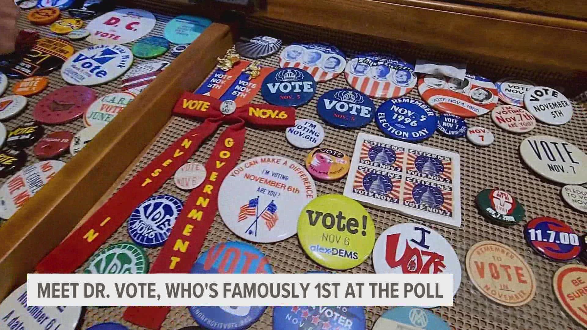 John Olsen, a.k.a. Dr. Vote, collects election buttons, stickers and even soap dating back to the 1800s.
