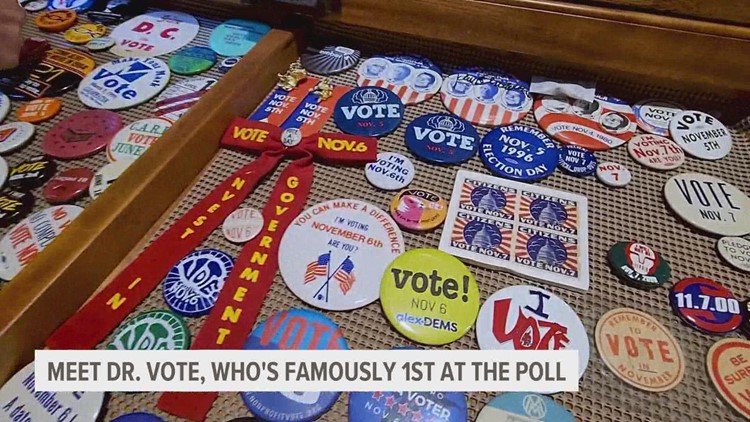 Des Moines man always first at the polls, shares collection of voter memorabilia