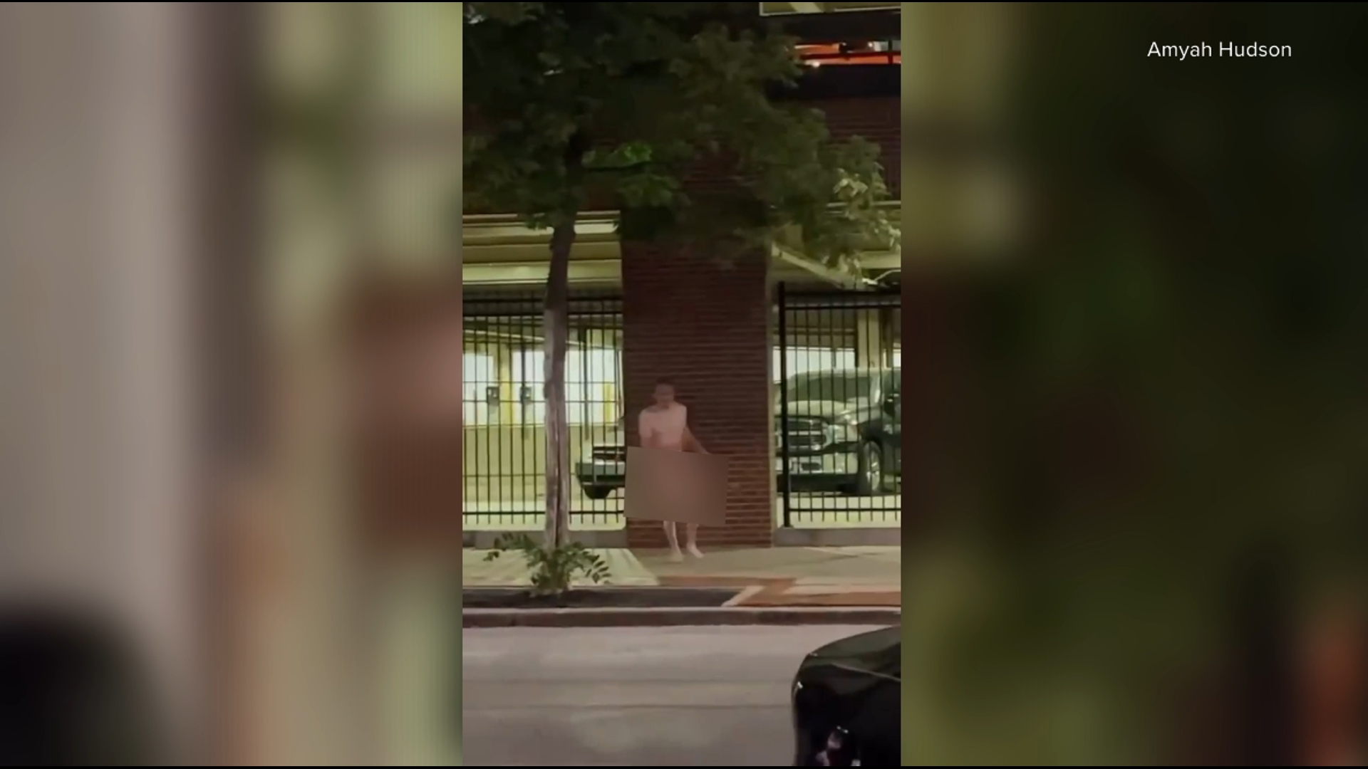 The naked man reportedly stole a car and crashed it.
