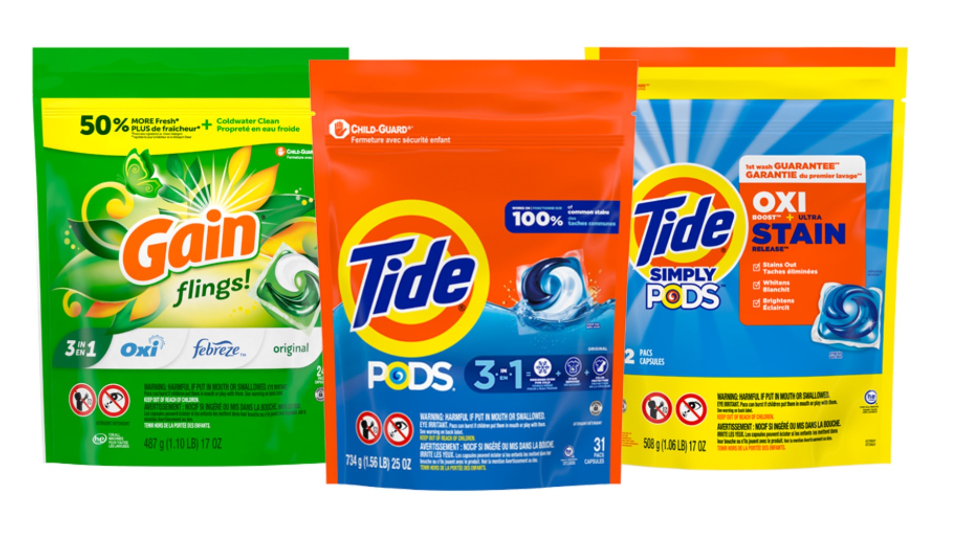 The outer packaging on some bags of laundry detergent packets is defective and can split open.