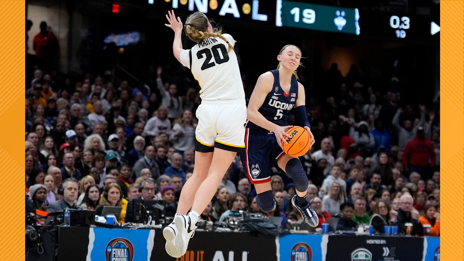 The previous women’s hoops mark was 12.3 million for last Monday’s Iowa-LSU game in the Elite Eight.