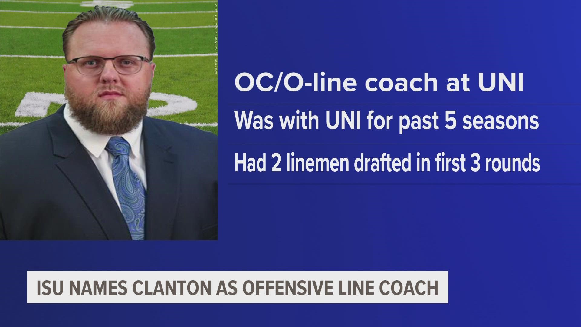 Previously, Ryan Clanton served as offensive coordinator and offensive line coach for Northern Iowa.