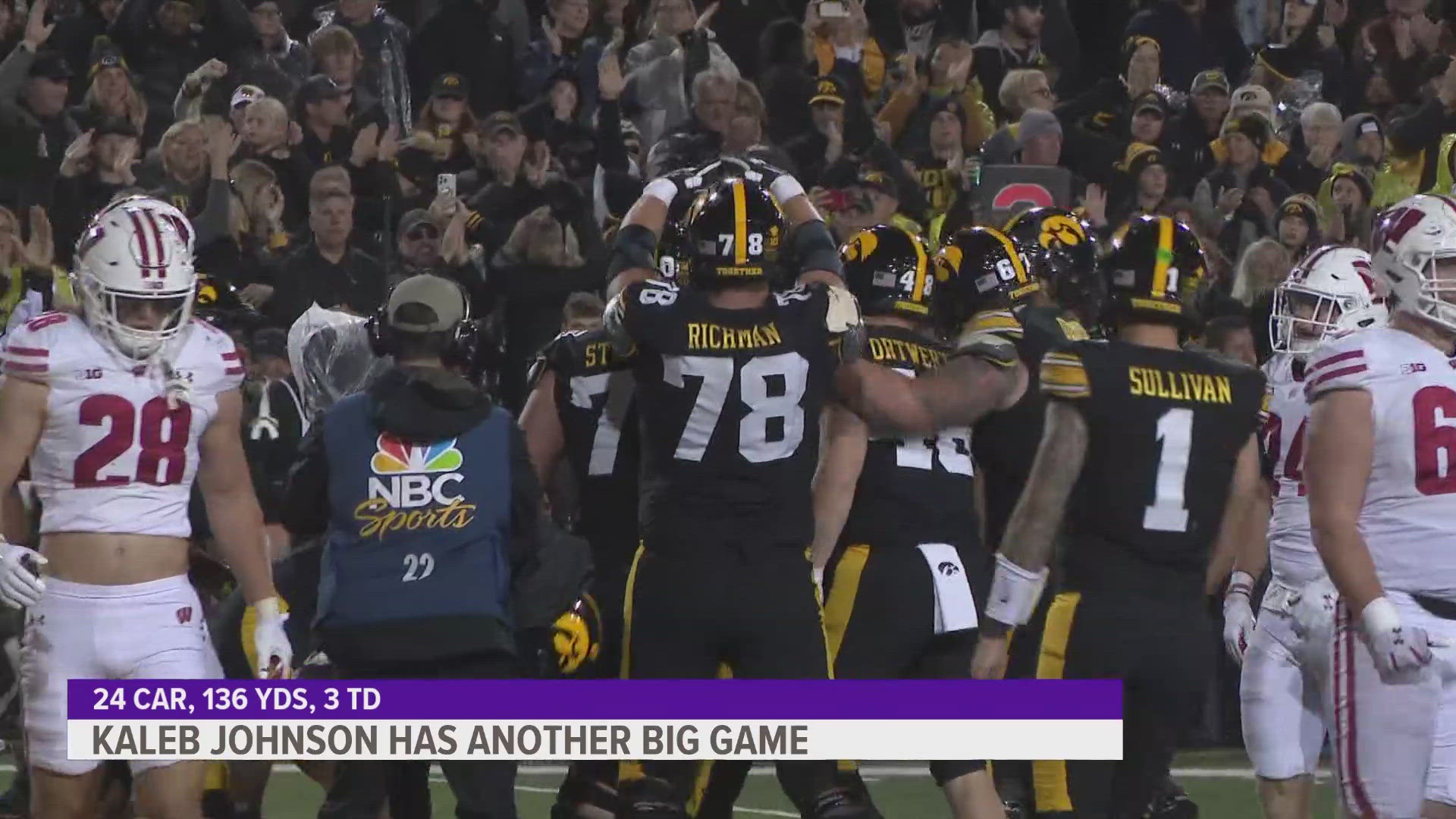 The Hawkeyes (6-3, 4-2 Big Ten) rushed for 329 yards, with Johnson leading the way.