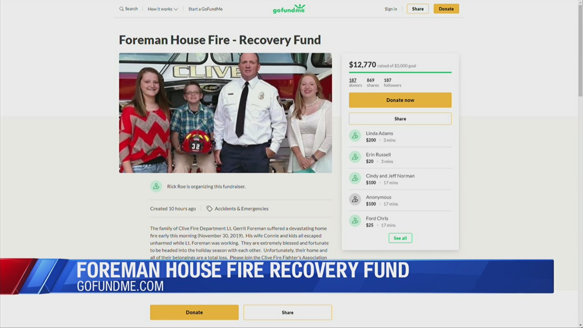 Clive Fire Chief starts GoFundMe to help one of his own